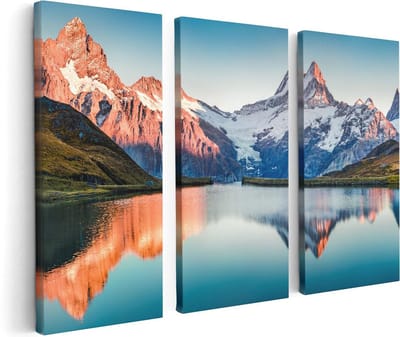 Artaza Canvas Schilderij Drieluik Bergen Landschap Bij Het Meer - 120x80 - Foto Op Canvas - Canvas Print