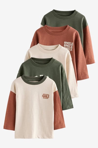 Next - Jongens - Set van 5 T-shirts met lange mouwen - Naturel