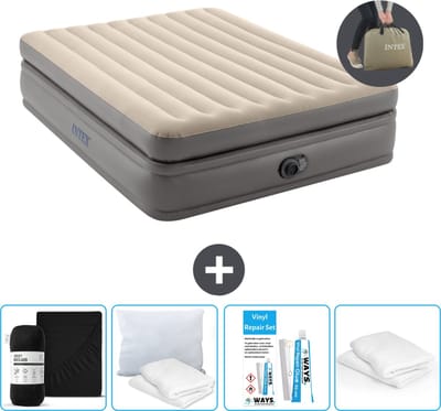 Intex Luchtbed - 2-Persoons - 152 x 203 x 51 cm - Grijs - Inclusief pomp - Hoeslaken - Kussen - Reparatieset en Kussenbeschermer