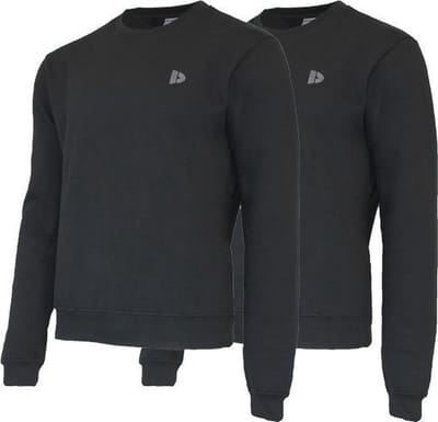 2-Pack Donnay - Fleece sweater ronde hals (Dean) - Sporttrui - Heren - Black (020) - maat S