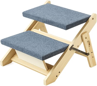 Brandistry - Huisdierentrap en Opritcombinatie - Hondentrap - 2 Steps - 2-in-1 Loopplank Honden en Katten - Opvouwbaar - Hout
