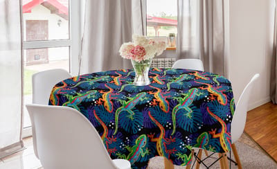 ABAKUHAUS Gecko ronde tafelkleed, cirkelvormige tafelkleedhoes voor eetkamerkeukendecoratie, 150 cm, blauw meerkleurig