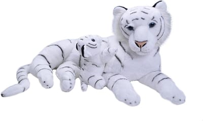 Jumbo Tijger Knuffel - Moeder Baby - Kinderkamer Decoratie - Milieuvriendelijke Vulling - 76 cm - Wit