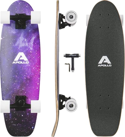 Apollo Mini Longboard | Midi Cruiser als compleet board, 70 cm (30 x 8) | wendbaar Kick Tail Mini Longboard van hout in vintage skateboard-stijl | Longboard volwassenen met High Speed ABEC 9