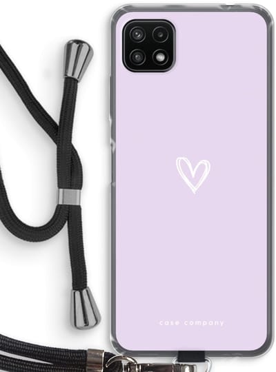 Case Company® - Hoesje met koord geschikt voor Samsung Galaxy A22 5G hoesje met Koord - Klein hartje paars - Telefoonhoesje met Zwart Koord - Bescherming aan alle Kanten en Over de Schermrand