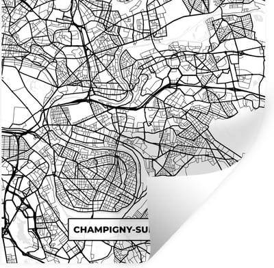 Muurstickers - Sticker Folie - Stadskaart - Champigny-sur-Marne - Plattegrond - Kaart - Frankrijk - Zwart wit - 100x100 cm - Plakfolie - Muurstickers Kinderkamer - Zelfklevend Behang XXL - Zelfklevend behangpapier - Stickerfolie