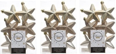 Decoris kersthanger sterren - 18x st - champagne - 7 cm - kunststof - kerstornamenten - kerstversiering