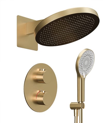 Lomazoo Inbouwdoucheset Goud - Regendouche 30 cm - met thermostaatkraan - met ronde handdouche - Aurora