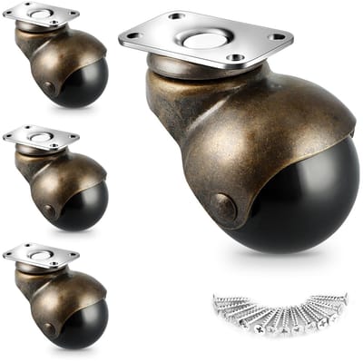 Set van 4 Ball Wheels met 50mm Draaitafel voor Stoelen, Kasten en Banken - Antiek Messing Afwerking