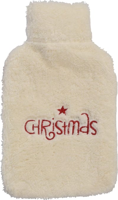 Warmwaterkruik Met Hoes| Ideaal Kerstcadeau voor Iedereen | Houdt Tot 8 Uur Warm | Elegante Witte Cover Met Kerstlogo