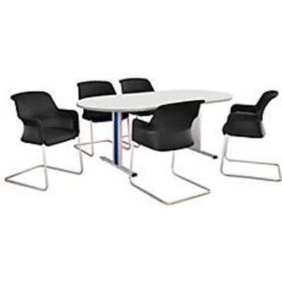 Schäfer Shop  Select Vergadertafel Planova, ovaal, 2000 x 1000 mm, wit, accentlijst gentiaanblauw