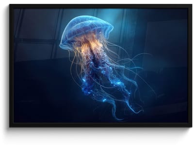 Poster in lijst - Fotolijst 90x60 cm - Posters - Kwal - Lichtgevend - Tentakels - Blauw - Posterlijst zwart - Decoratie - Wanddecoratie woonkamer - Muurdecoratie slaapkamer