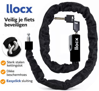LLOCX® Kettingslot - Fietsslot - Gewicht 800 gram - Gehard Stalen Schakels - Easyclick - 100cm