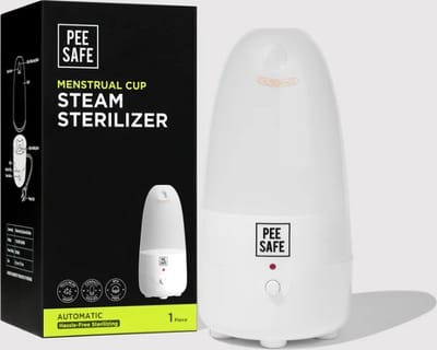 Menstruatiecup Stoom Sterilisator - behalve voor cups, ook voor discs en erotische/intieme speeltjes. (Nu standaard geleverd met een wereld-/reisstekker.)
