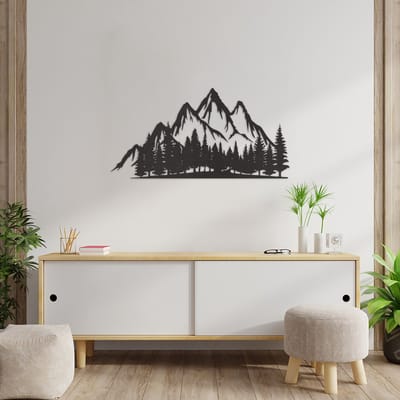 Wanddecoratie Bergen Bomen - Muurdecoratie Landschap - Muurdecoratie Hout - Wanddecoratie Hout - Muurdecoratie Woonkamer - Wanddecoratie Woonkamer - Wanddecoratie Industrieel - Wanddecoratie Dieren - Home Decor - Wall Line Art - 89 x 45 cm