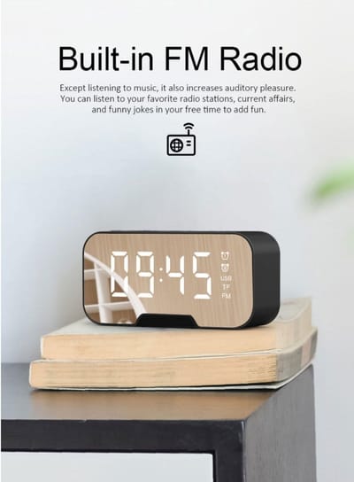 RADIO. Digitale bluetooth speaker, KLOK met wekker en radio, spiegel en TF ingang