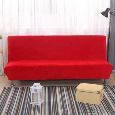 Pluche slaapbankhoes, stevige all-inclusive hoes voor slaapbank zonder armleuningen, bankhoezen voor opvouwbare slaapbank, bankhoes L Size rood