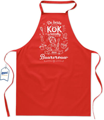 Basics - Unisex Schort - schort voor mijn buurvrouw - keukenschort - BBQ schort - 65 x 90 cm - 100% katoen - De beste kok is toevallig deze buurvrouw - rood