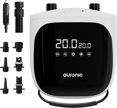 Auronic Elektrische SUP Pomp 12V - 20 PSI - Luchtpomp voor SUP Board, Kajak, Luchtbed en Tent - Automatische Drukregeling - Opblazen & Leegzuigen - Wit
