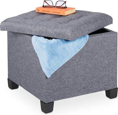 poef met opbergruimte - 42 x 45 x 45 cm - stof - voetenbank - tot 150 kg - grijs