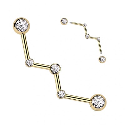 Industrial piercing PVD zigzag met steentjes - goud - LMPiercings