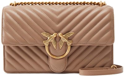 PINKO Schoudertas Love One Classic DC Sheep Nappa Chevron Ginger Biscuit - Antique Gold Taupe