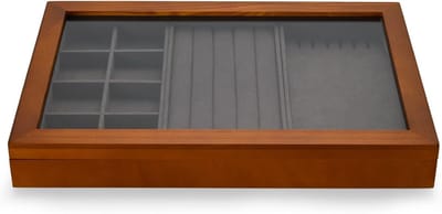 Luxe Houten Sieradendoos met Glazen Deksel - Organiser voor Kettingen, Ringen en Armbanden