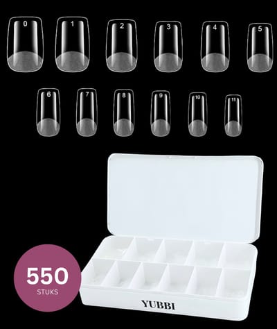 YUBBI Soft Gel Tips Short Square - Full Cover - Nageltips voor Gellak en Acryl - Plaknagels - 11 Maten - 550 Stuks