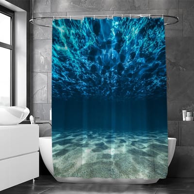 Floraweg Douchegordijn,blauw oceaanpatroon, topkwaliteit waterdicht, anti-schimmeleffect, 3D digitale print wasbaar, badgordijn, douchegordijn badkamergordijn stof waterdichte, polyester stof, ,met 12 stuks douchegordijnhaken 180 x200 cm