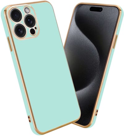 Cadorabo Hoesje geschikt voor Apple iPhone 15 PRO in Glossy Mintgroen - Goud - Beschermhoes Case Cover van flexibel TPU-silicone en met camerabescherming
