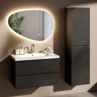 Badkamermeubelset Montero - 80cm - Zwart Eiken - Wastafel Wit