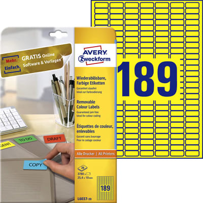 Avery Mini Etiketten, geel, 25,4 x 10,0 mm, afneembaar