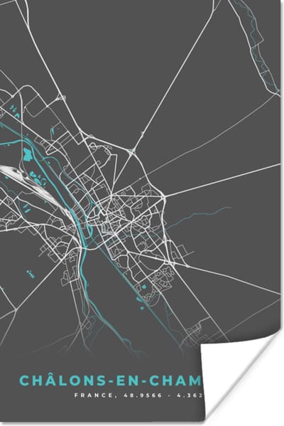 Poster Frankrijk - Châlons-en-Champagne - Stadskaart - Plattegrond - Kaart - 120x180 cm XXL