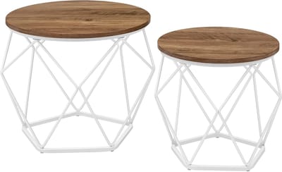 MAZAZU - Salontafel - Set van 2 - Bijzettafel - Honingbruin en wolkenwit - 50x40&40x36