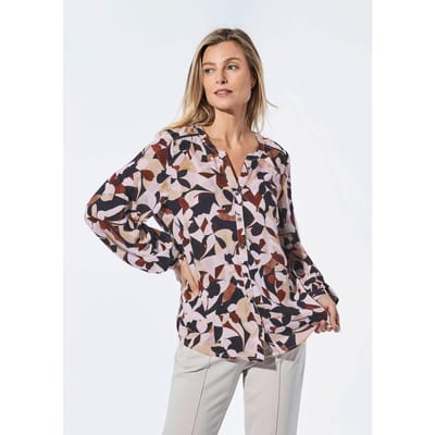 Blouse met tuniekhals - beige / steengrijs / zwart / gedess. - Gr. 38 van Goldner Fashion