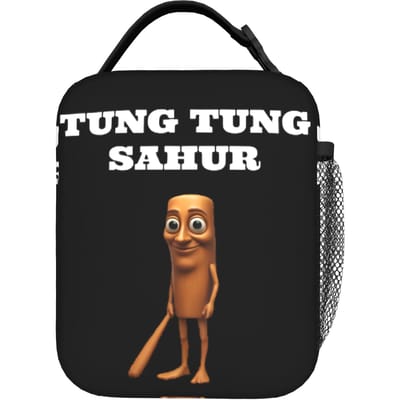 Tung Tung Tung Sahur Geïsoleerde Lunchtas Groot Grappige Italiaanse Hersenkronkel Meme Maaltijdcontainer Koeltas Tote Lunchbox One Size
