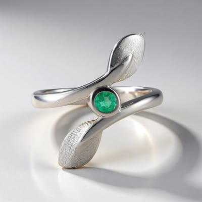 Cavill - Zilveren Ring Verstelbaar - 925 Sterling Zilver Geplatineerd - Colombiaanse Smaragd 0,201 ct Rondslijpsel - Monosono Collectie Elegant Design