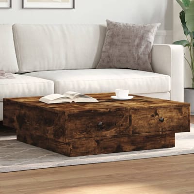 vidaXL - Salontafel - 90x90x28 - cm - bewerkt - hout - gerookt - eikenkleurig