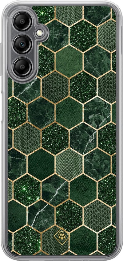 Casimoda® hoesje - Geschikt voor Samsung Galaxy A14 5G - Kubus Groen - 2-in-1 case - Schokbestendig - Geometrisch patroon - Verhoogde randen - Groen, Transparant