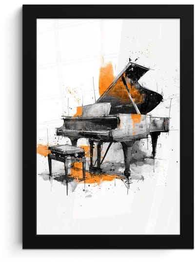 Poster in lijst - Fotolijst 20x30 cm - Posters - Piano - Oranje - Zwart - schets lijnen - Posterlijst zwart - Decoratie - Wanddecoratie woonkamer - Muurdecoratie slaapkamer