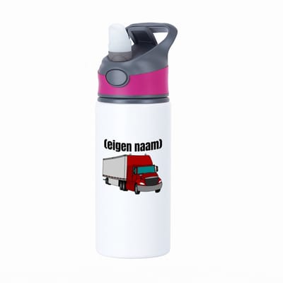 Hacebo® - rode vrachtwagen met eigen naam waterfles met rietje roze - Vrachtwagen chauffeur - vrachtauto chauffeurs - iemand die houdt van vrachtwagens - verjaardag - cadeau - kado - geschenk - water fles - 650ML