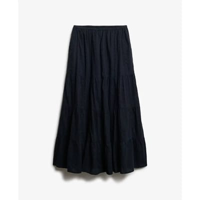 Superdry Tiered Maxi Lange Rok Zwart 2XS Vrouw