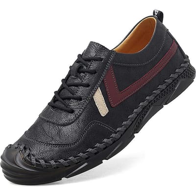 Lente en Herfst Vrije Tijd Leren Schoenen Heren Leer Zachte Zool Ademend Heren Veters All-Match Schoenen Heren Jeugd Grote Maat Casual Schoenen Tide 47 black