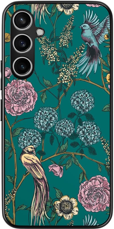 Hoesje geschikt voor Samsung Galaxy S23 FE - Vogels Japanse bloemen - TPU Hard Case Backcover - Groen - Mooie Telefoonhoesjes