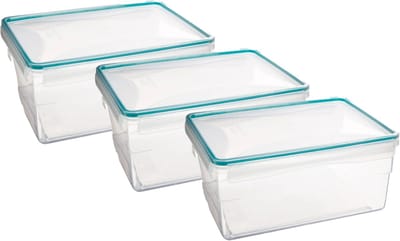 5Five Vershoudbakje TRITON - 3x - deksel met zijklemmen - kunststof - luchtdicht - 25 x 18 x 12 cm - 3700 ml - transparant/blauw