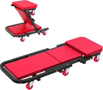 HOMCOM Automechanicus rolplank - Metaal, PU - 101,5x40x13,5cm - Rood