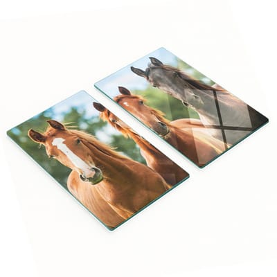 Multifunctionele decoratieve glazen keukenplanken met drie paarden, 2x30x52 cm