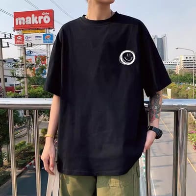 T-shirt à manches courtes de style simple pour hommes et femmes en été en pur coton épais ample à manches courtes col rond blanc T-shirt décontracté de marque tendance 3XL black