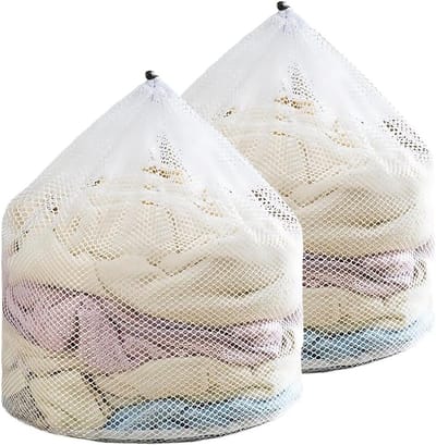 Wasmachinezakken - Fijnmazige Netten - Kleding Beschermen - Met Trekkoord - 2 stuks 30x40cm - Wit