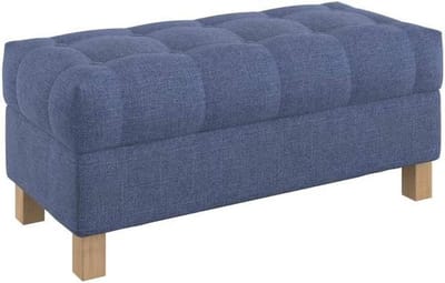 Opbergbank Gestoffeerd - Zitbankje Knooptufting - Extra Zitmogelijkheid - Vlekbestendige Stof - 100 cm Breed - Naturel Blauw